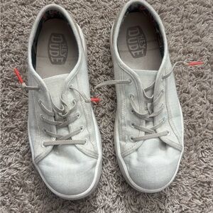 Hey Dude Light Gray Canvas Slip-On Sneakers with Subtle Lace Detail